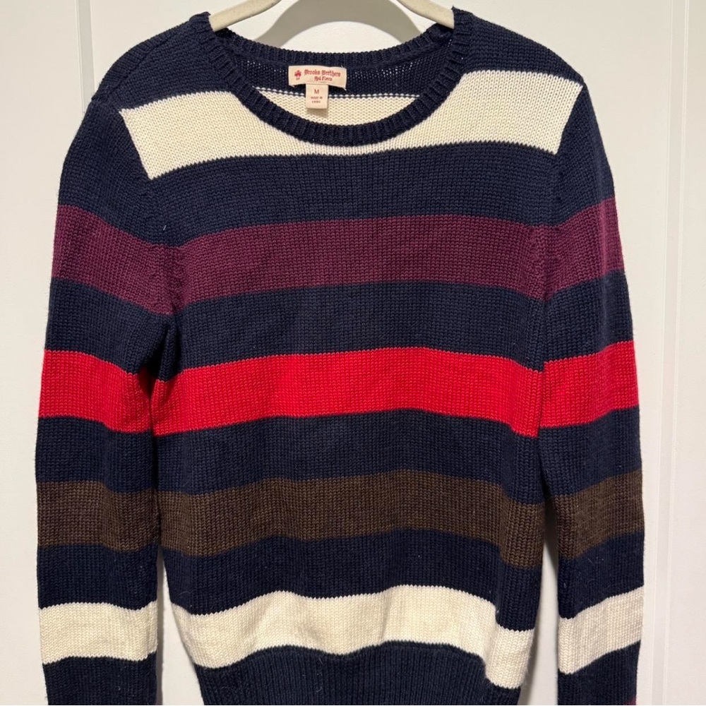 Brooks Brothers Women's Striped Merino Wool Crew Neck Sweater M Old Money Preppy - Picture 3 of 7
